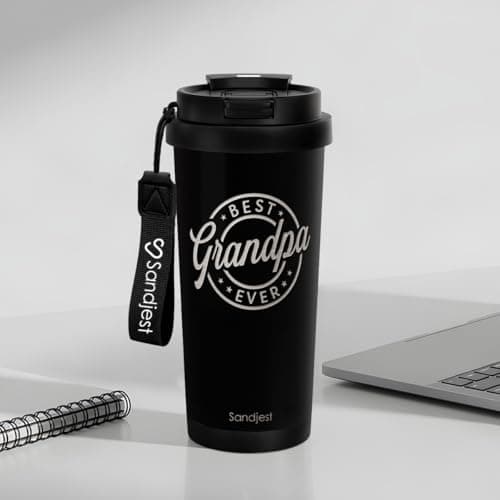 Grandpa Gift from Kids, Stainless Steel 2-in-1 Lid Coffee Tumbler 18 oz, Best Grandpa Ever Insulated Travel Mug for Men Granddads Grandfathers, Gift Idea for Birthday Retirement Christmas Fathers Day B0G4C5827D