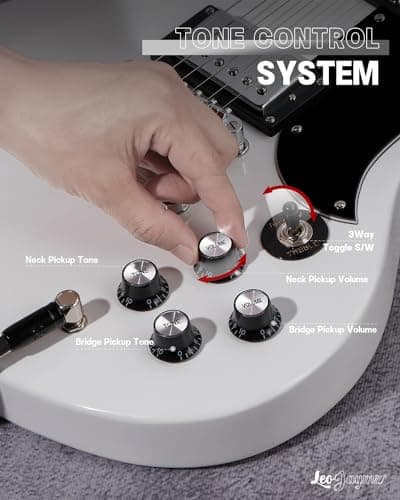 Leo Jaymz 39 Inch Solid Body Electric Guitar - Poplar Wood Body，Maple Neck and Laurel Wood Fretboard (White)