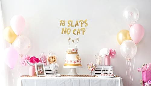 18 Slaps No Cap Gold Glitter Banner - 18th Birthday Party Supplies, Ideas, Gifts and Decorations