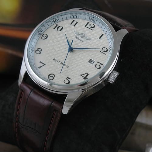 MASTOP Men's Classic Automatic Mechanical Day Calendar Luxury Leather Band Watch