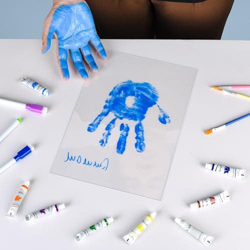 Family Handprint Frame Kit for 4 with 12 Paints&9 Pens,New Parents Gifts for Couples After Birth,Baby Shower Gifts for Mom and Dad,Mothers Fathers Day Craft Wood,Christmas Birthday Gift(White) B0CYHBYTPL