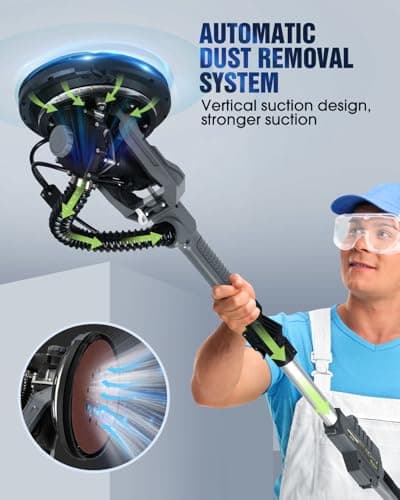 MYTOL Drywall Sander, 7.2A Electric Drywall Sander with Vacuum Dust Collection, LED Light, 6 Variable Speed Digital Display 900-1800RPM, Foldable & Extendable Handle (GREY)