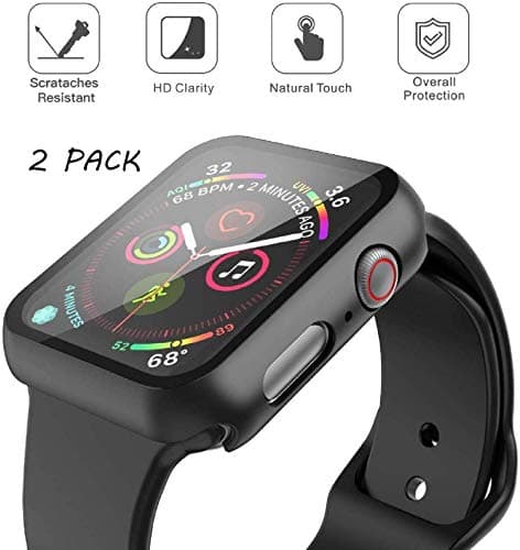 Misxi 2 Pack Hard PC Case with Tempered Glass Screen Protector Compatible with Apple Watch SE 3 (2025) SE 2 SE Series 6 Series 5 Series 4 44mm, Black