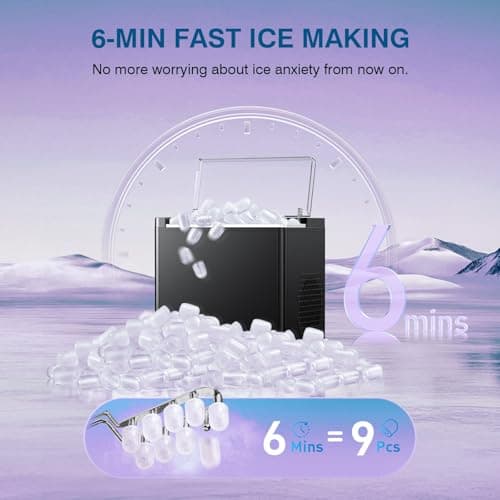 Ice Makers Countertop, 9 Ice Cubes in 6 Mins Portable Ice Maker, 2 Sizes of Bullet Ice (S/L) Small Ice Machine for Home Kitchen Camping (Onyx)