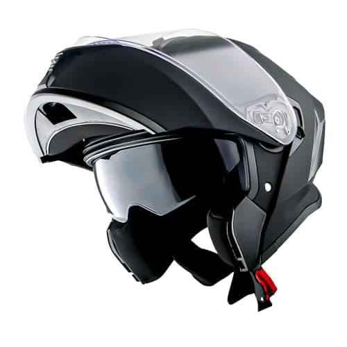 1Storm New Motorcycle Bike Modular Full Face Helmet Dual Visor Sun Shield: NOLED-X90 Matt Black