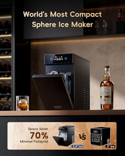 ecozy 2.4" Clear Ice Ball Maker Countertop with CrystalFlux Technology, Minimal Footprint Sphere Ice Maker with 8H Timer, 1 pcs in 40 Mins, 32 pcs/Day, Self-Cleaning for Home Bar Whiskey & Bourbon