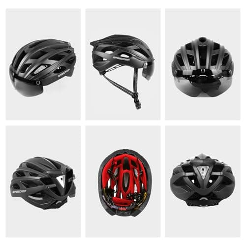 Bike Helmet, Basecamp Bicycle Helmet with Rear Light & Detachable Magnetic Goggles Lightweight Cycling Helmet Adjustable for Adult Men Women Mountain & Road (BC-069)