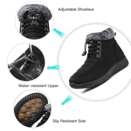 SHIBEVER Winter Boots for Women Snow: Fur Lined Warm Ankle Boots - Adjustable Water Resistant Outdoor Zipper Snow Shoes