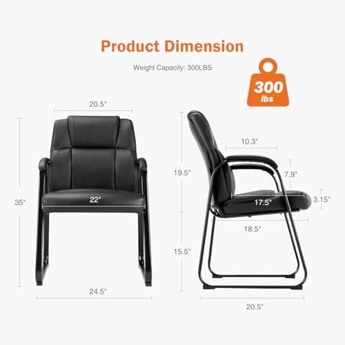 Sweetcrispy Waiting Room Guest Chair, Stationary Office Reception Chairs No Wheel, Comfy Padded Arms and Seld Base, for Conference Room Lobby Home Computer Desk Bedroom Elderly, Deep Black