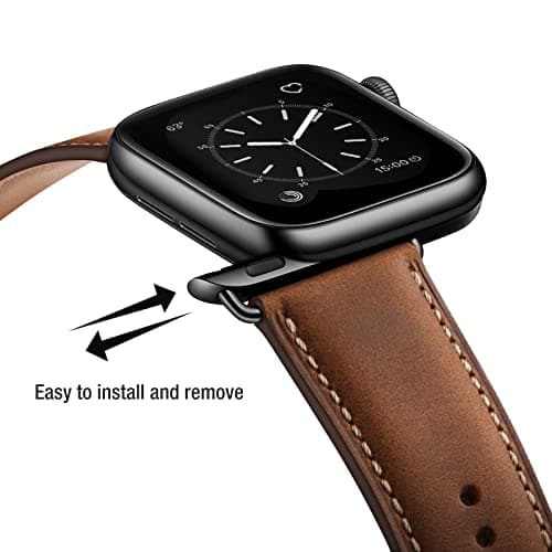 SUNFWR Leather Bands Compatible with Apple Watch Band 42mm(Series 3 2 1) 44mm 45mm 46mm 49mm for Men Women, Top Grain Genuine Leather Replacement Strap for iWatch Ultra 3 2 1, SE3 2 1, Series 11 10 9 8 7 6 5 4 3 2 1