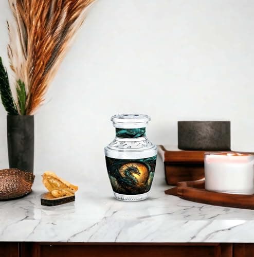 Guardian Dragon of The Mystic - Pack of 1 - Memorial Burial Urn - Decorative Urns - Small Ashes Keepsake for Sister - Small Keepsake Urn for Mom & Dad Ashes - Cremation Urns for Male & Female B0D4R1JV2X