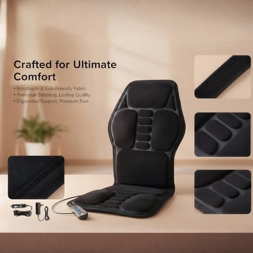 Vibration Back Massager with Heat, Seat Massager with 9 Vibrating Motors & 5 Modes, Chair Massager Cushion, Massage Pad for Chair, Office, Gifts for Mom