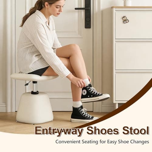 Modern Small Vanity Chair with Armless for Small Space, Entryway, Cute Swivel Makeup Chair with Adjustable Height, PU Leather Upholstered Home Office Desk Chair for Living Room, Bedroom, Vanity