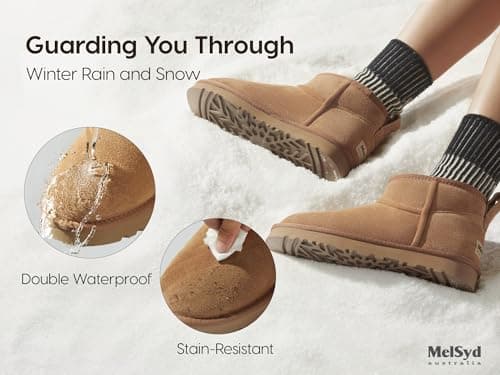 Mel&Syd 100% Australian Sheepskin Mini Boots with Arch Support Options - Warm Down to -40°F (-40°C) Thermal Ankle Booties - Waterproof Suede & Breathable Winter Shoes for Urban Commute & Office Wear