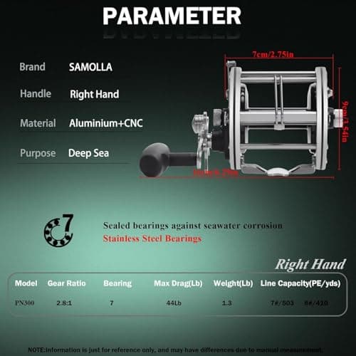 SAMOLLA Deep Sea Fishing Reels 44-66Lb Max Drag for Saltwater or Freshwater Ocean Conventional Reel Saltwater Fishing Reel for Tuna Sailfish Swordfish