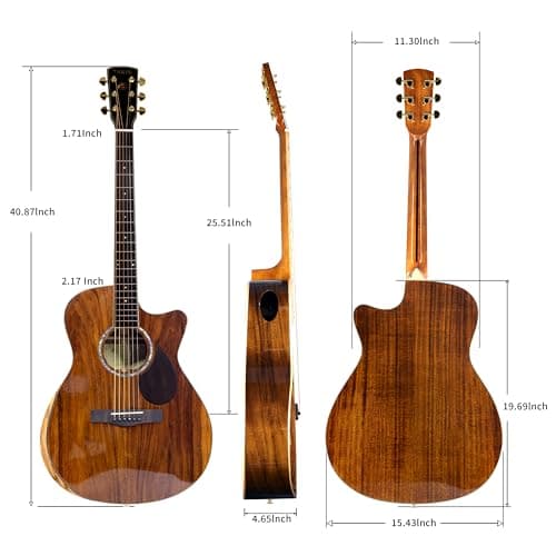 TARIO 41'' Electric Acoustic Antique Guitar Solid Acacia Top Acacia Back and Sides Mahogany Neck