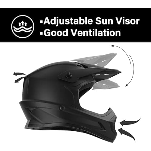 XFMT Kids Dirt Bike Helmet Youth Motorcycle Helmet DOT-Certified Full Face Helmets for Motocross ATV Off-Road Street Bike with Goggles & Gloves, Matte Black Small
