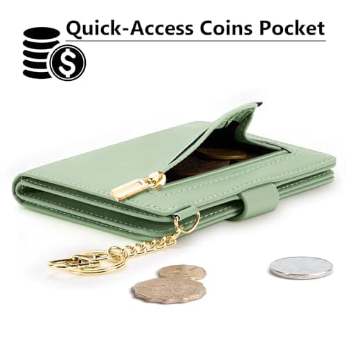 Airkit Small Wallets Woman RFID Blocking Leather Credit Card Holder - with ID Window - Card Wallets for Women - with Zipper Coin Purse - Keychain Wallet