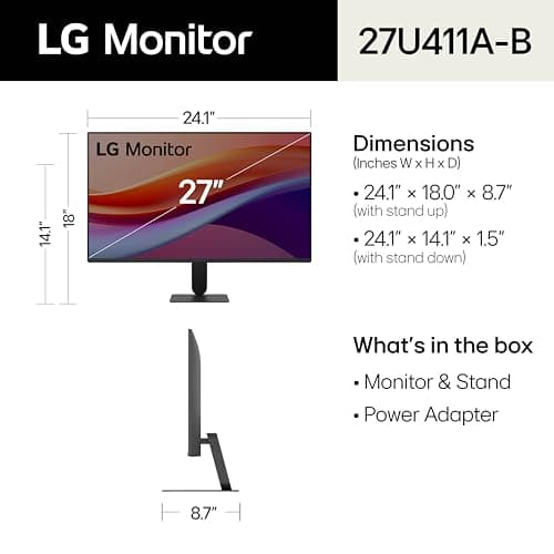 LG 27U411A-B 27-inch Full HD (1920 x 1080) IPS Computer Monitor, 120Hz, HDR10, Reader Mode, Flicker Safe, HDMI, Slim Stand Base, Black