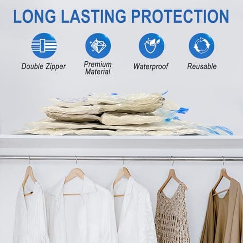 16 Pack Vacuum Storage Bags with Hand Pump, 4 Jumbo + 4 Large + 4 Medium + 4 Small Plastic Packaging Bags, 80% Space Saver Vacuum Seal Bags for Clothing, Travel Lugggage, Blankets, Comforters