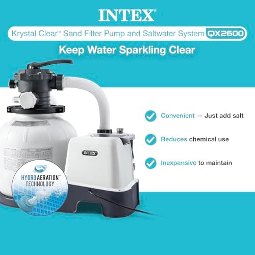Intex Sand Filter Pump & Saltwater System for Up to 15,000 Gal Pools, Krystal Clear - Automatic Algae Control & Above-Ground Swimming Pool Cleaning