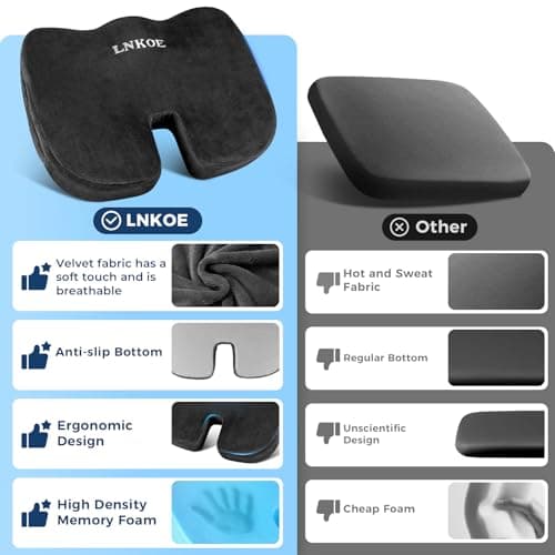 Gel Memory Foam Layer Wheelchair Cushion - Wheelchair Office Chair, Kitchen Chair, Car Seat - Pressure Pain and Tailbone Pain Relief - High Density Foam Base (Black)
