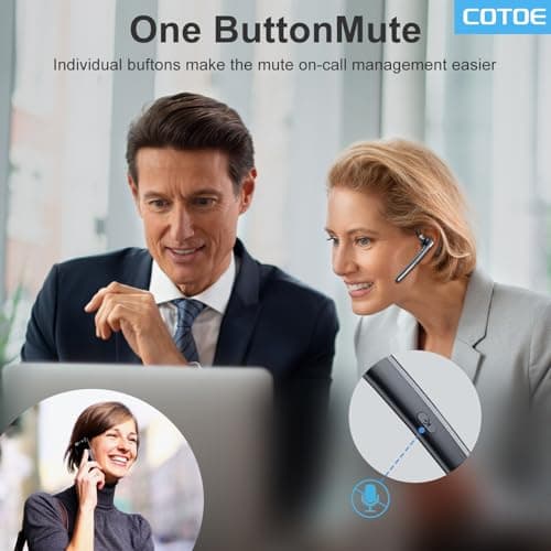 COTOE Bluetooth Headset V5.3, Wireless Earpiece with 500mAh Charging Case Hand-Free Headphones Noise Canceling Mic for Office/Driving/Business,Black