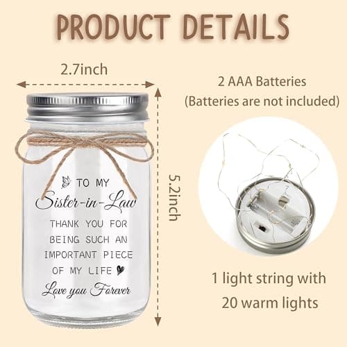 Gifts for Sister in Law Birthday Christmas Mother's Day Wedding Thanksgiving Gifts Sister in Law Gifts, Mason Jar Night Lights B0G92PSR4B