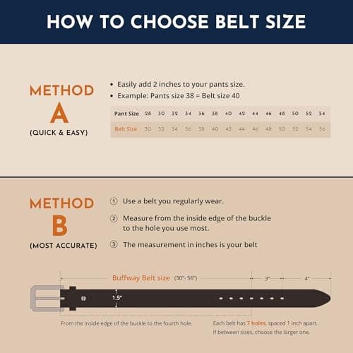 Buffway Men’s Full Grain Leather Belt – Solid One-Piece Leather, 1.5” Wide for Jeans & Business Casual, Gift Box Included