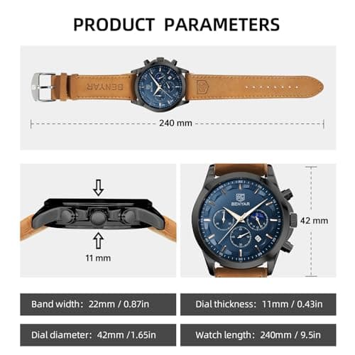 BY BENYAR BY BENYAR Mens Watches Analog Quartz Chronograph Waterproof Wrist Watches for Men Fashion Business Work Casual Sport Designer Dress Watch with Calendar Elegant Gifts for Men