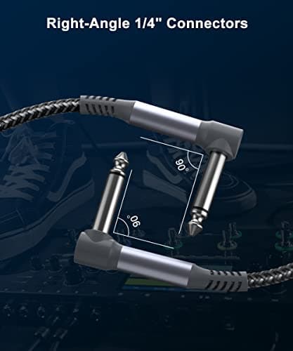 Elebase Guitar Patch Cables 6-Inch 3-Pack,6.35MM Effects Pedal Board Cord,1/4 Right-Angle Nylon Braided Instrument Audio Cable,Pedalboard Connector TS Copper Wire for Amp/Amplifier,Mixer,Electric Bass