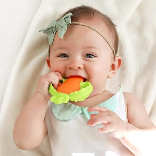 Infantino Lil’ Nibbles Textured Silicone Teether, BPA-Free Baby Teething Toy, Soft, Easy to Hold, Sensory Stimulation for Infants, Carrot