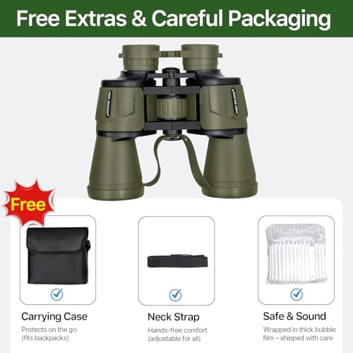 20x50 Hunting Binoculars for Adults High Powered with Low Light Night Vision - 28mm Large Eyepiece Professional Binoculars for Bird Watching Hiking Travel with BAK4 Prism FMC Lens, Green