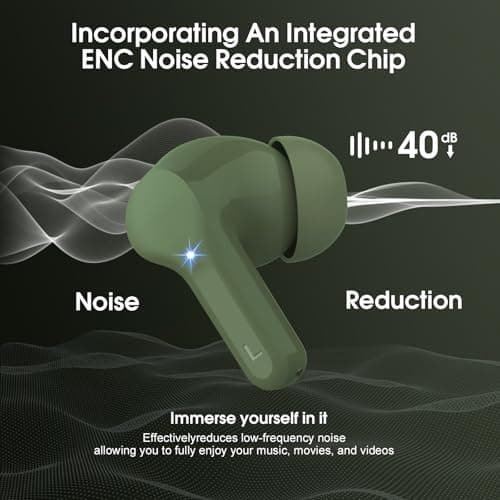 Wireless Earbuds, Bluetooth 5.4 Headphones HiFi Stereo, Bluetooth Earbuds with ENC Noise Cancelling Mic, IP7 Waterproof in Ear Earphones, 48H, LED Display Ear buds for Pad Phones Workout Sports, Green