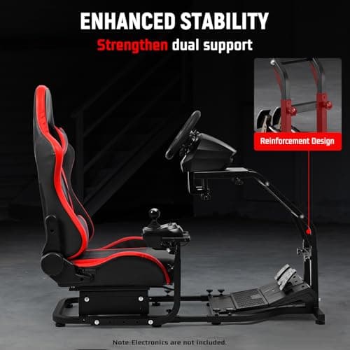 Dardoo G29 Adjustable Gaming Sim Cockpit With Red Seat Fit for Logitech G920 G923, for Thrustmaster T300 Racing Steering Wheel Stand, Not Including Steering Wheel Pedal and Handbrake