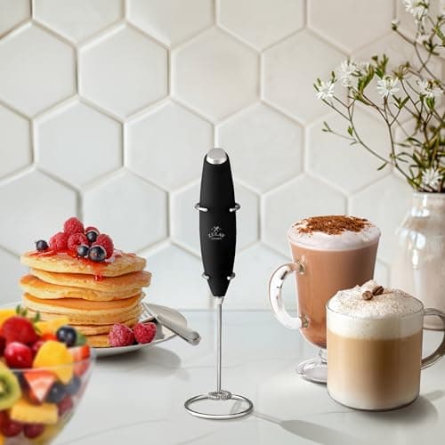 Zulay Kitchen Powerful Milk Frother Wand With Duracell Batteries - Ultra Fast Handheld Drink Mixer - Electric Whisk Foam Maker for Coffee, Lattes, Cappuccino & Matcha - Z1 Motor - Black B09D8T11YS