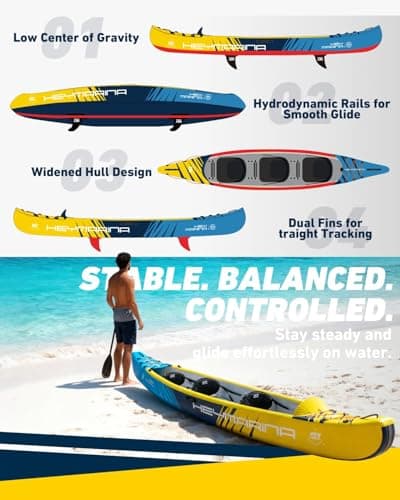 Inflatable Kayak Fishing Kayak for Adults Portable Touring Kayak Canoe with Wheeled Backpack, Seats, Pump and Paddles, Full Drop Stitch Construction