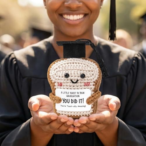 Crisky Handmade Funny Graduation Gifts, Positive Crochet Toast with Little Graduation Card and Grad Caps - You are Totally Amazing - Grad Gifts for College University Masters Degree B0GBVS3MZF