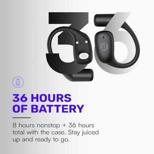 Raycon Essential Open Ear Earbuds – Open Ear Headphones, Earbuds Wireless Bluetooth, Sweat & Water-Resistant Earphones, Ultra-Lightweight Design, 36 Hours Battery Life (Black)