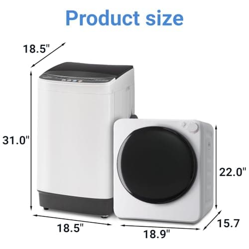 Erivess Compact Washer and Dryer Combo Set, 2.0Cu.Ft Full-Automatic Washing Machine with 10 Washing Programs & 1.6Cu.Ft Compact Dryer with 5 Drying Modes, for Apartment, Bathroom, RV-Camping, White