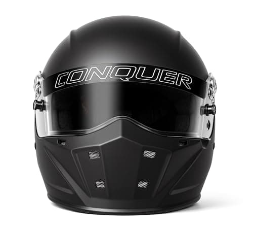 Conquer Snell SA2020 Approved Full Face Auto Racing Race Car Helmet - Adult | Men | Women | - Black / White / Silver (Black, Large)