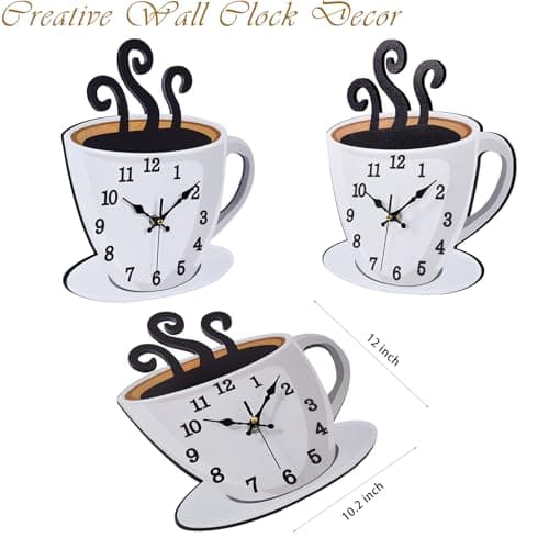 Fomaris Kitchen Clock Coffee Cup Wall Decor, Cafe Decorative Kitchen Wall Clocks Battery Operated for Home Office