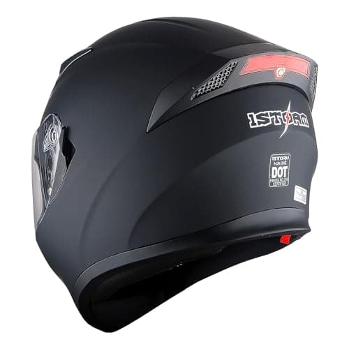 1Storm Motorcycle Street Bike Dual Visor/Sun Visor Full Face Helmet Mechanic with LED Tail Light: Matt Black