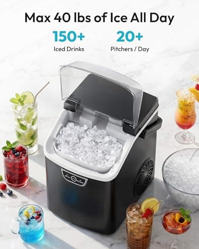 EUHOMY Nugget Ice Maker Countertop with Handle, Ready in 4 Mins, Max 40lbs/24H, Chewable Ice, Self-Cleaning, Portable Sonic Ice Maker with Basket and Scoop, for Home/Party/RV/Camping (Black)