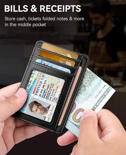 Teskyer Slim Wallet for Men, Minimalist Front Pocket RFID Blocking Leather Wallet Credit Card Holder for Men & Women