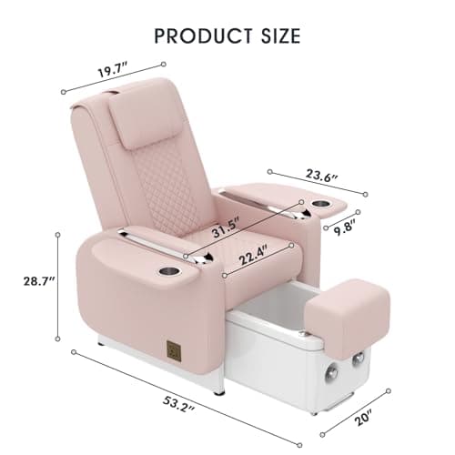 Artist hand Spa Chair with Foot Spa Basin, Manicure & Massage Chair, Electric Recline, 4-Head Back Massage, Hot/Cold Water Controls, LED Light & Jet Tub, Fast Drain Pump, Pull-Out Bowl (Pink)