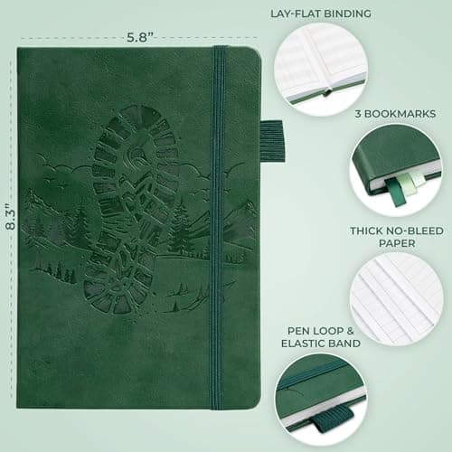 Travel & camping diary, nature adventure record book, 5.8 x 8.3 in eco leather notebook, gift for hikers & campers Clever Fox Hiking Journal for Women & Men, Trail Log Book, Forest Green B0DWSW8XN7