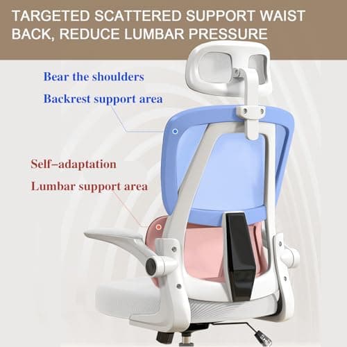 Ergonomic Office Chair Computer Desk Chairs with Flip-up Armrests and Lumbar Support, High Back Mesh Gaming Chairs Rolling Work Swivel Task Chairs with Adjustable Headrest