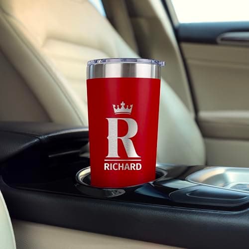 Personalized 30oz Tumbler with Engraved Name | Red Stainless Steel Travel Mug with Slider Lid | Vacuum Insulated Coffee Cup | Custom Gift for Women & Men, Birthday, Christmas B07CNBSP8V