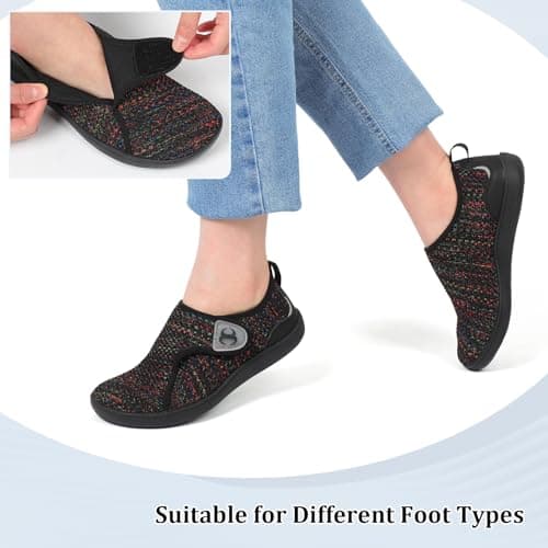 Scurtain Womens Walking Shoes Comfortable Wide Diabetic Shoes Adjustable Zero Drop Edema Shoe Breathable Neuropathy Nursing Shoes Casual Wide Width Sneakers